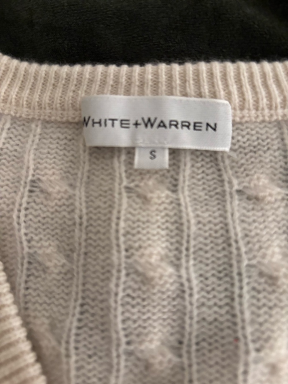 White + Warren Women's Cream cable V-Neck Sweater cashmere very oversized